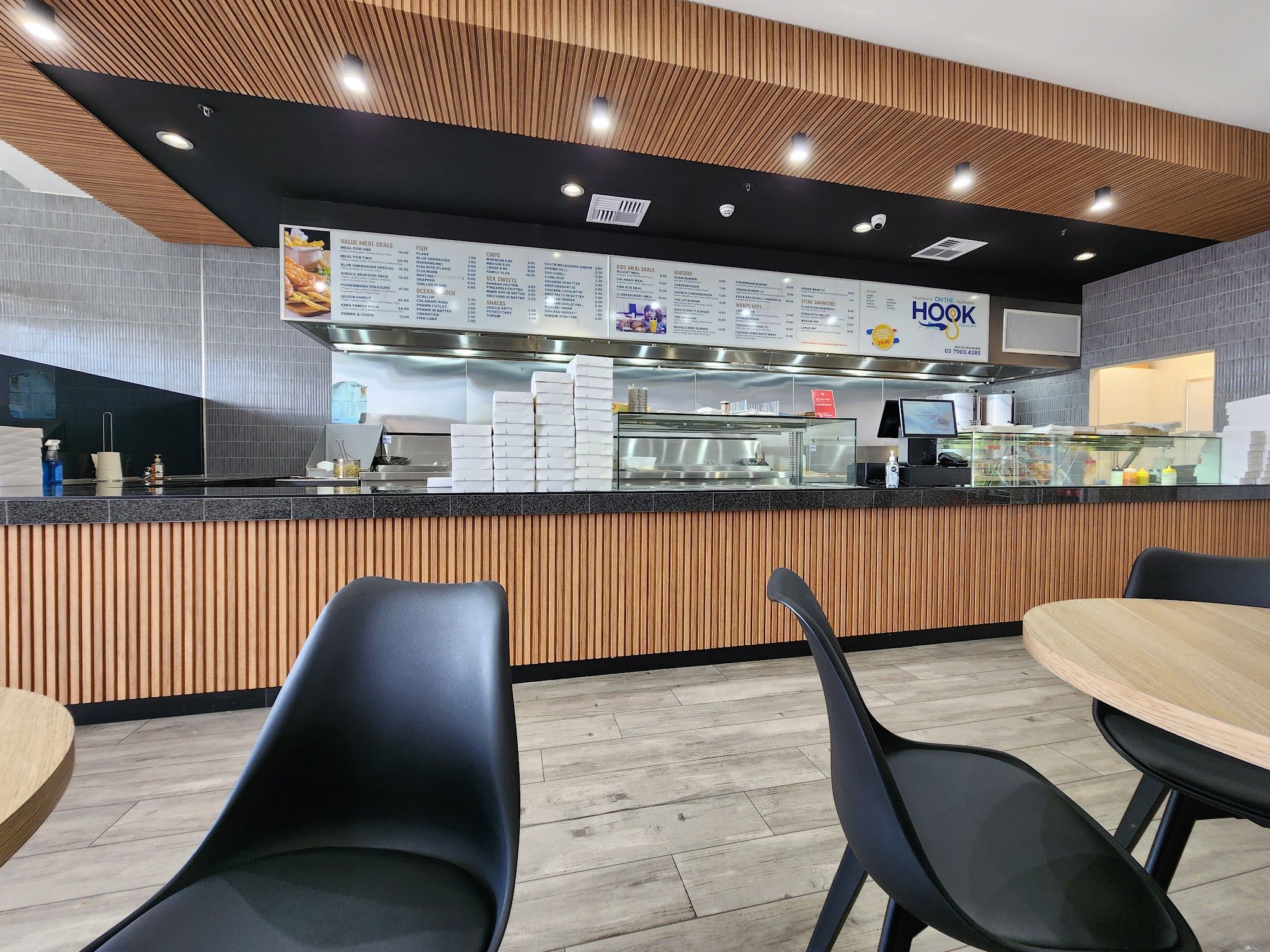 On the Hook fish and chip shop counter at Botanic Ridge Village